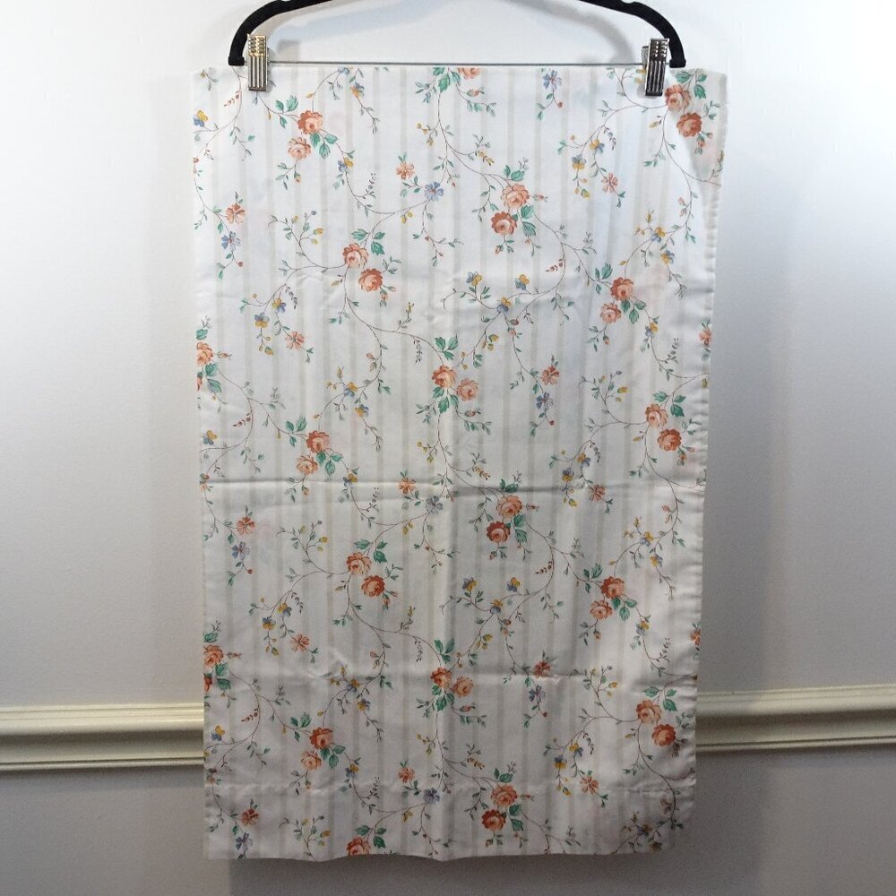 Vintage JCPenney Standard Pillowcase Striped Floral Cottage Core Peach Tan